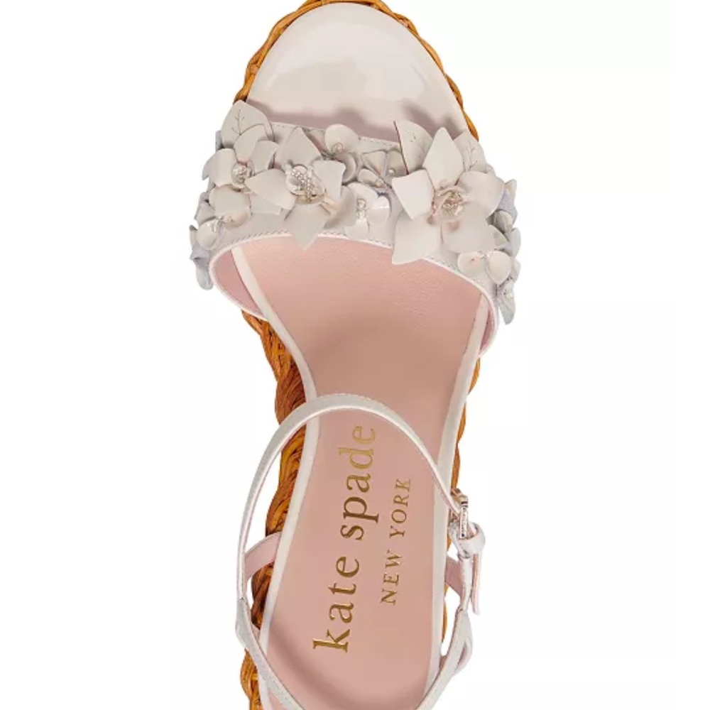 Kate Spade Fiori White Floral Platform Wedge Espadrille Sandals - Picture 6 of 12